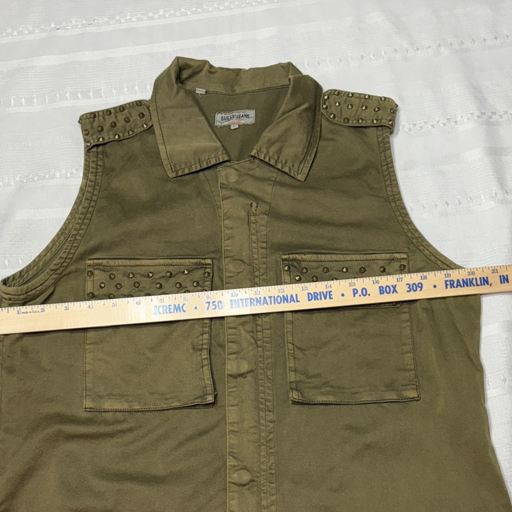 Vintage Guess Studded Military Rocker Grunge Vest Olive Army Green~Size L - Picture 4 of 8